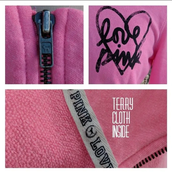PINK Victoria's Secret ~ Y2k Pink Quarter Zip Graphic Front Love Pink Script M